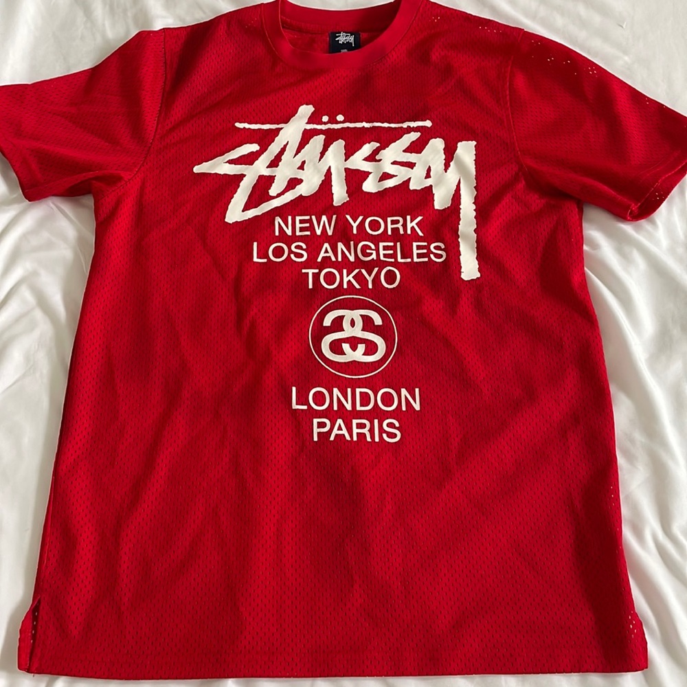 Red Stussy jersey shirt. Early 2010s collection.